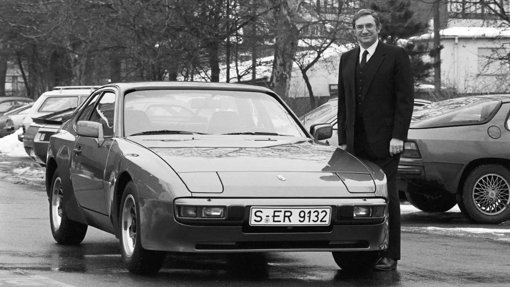 Classic Porsche 944 model in its launch year in 1982 with Peter W. Schutz